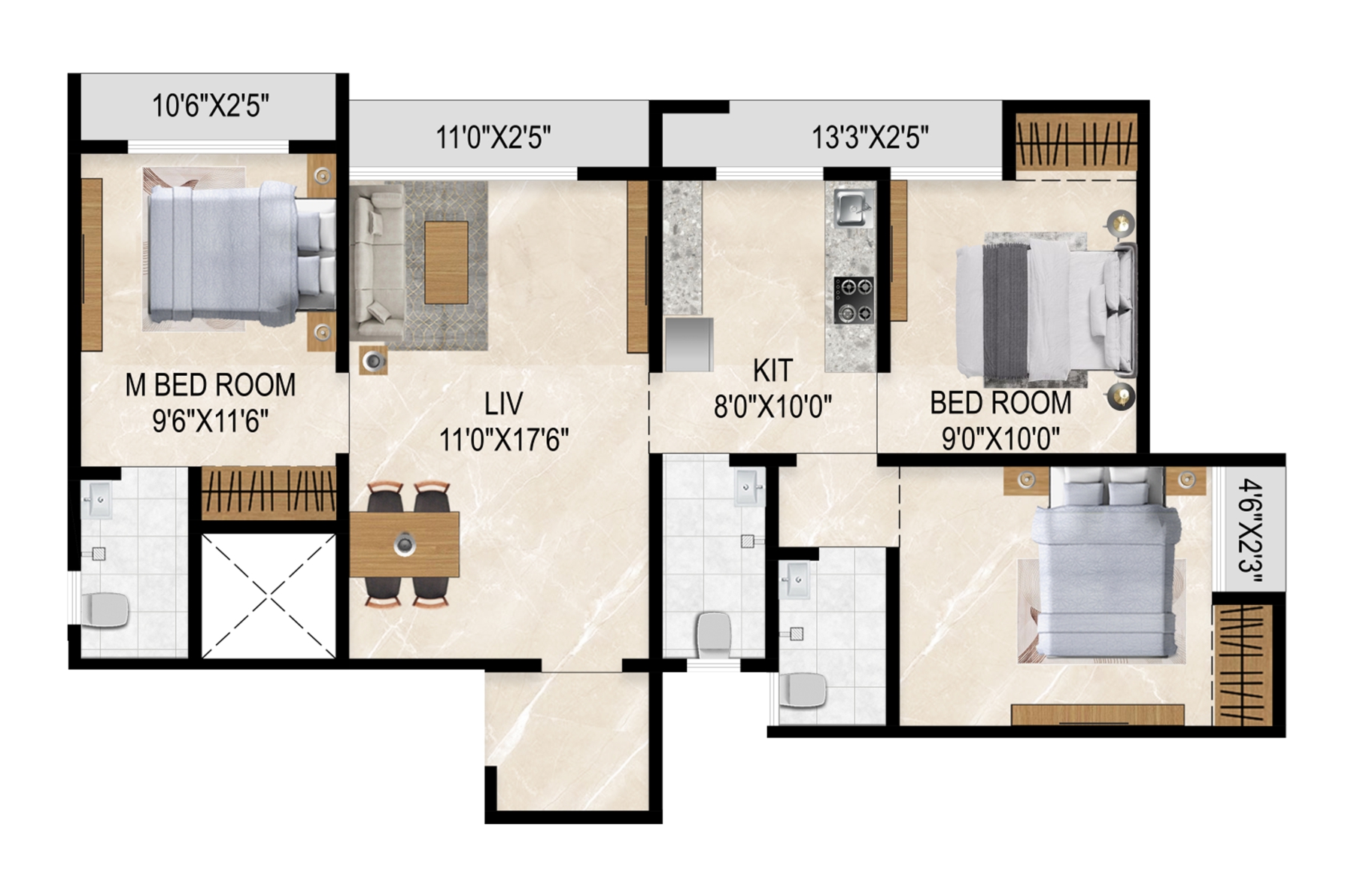 3 BHK Floor Plan